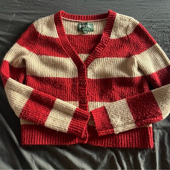 American Eagle Outfitters Sweaters - American Eagle Sweaters | Cream Striped V Neck Cardigan | Color: Cream/Red